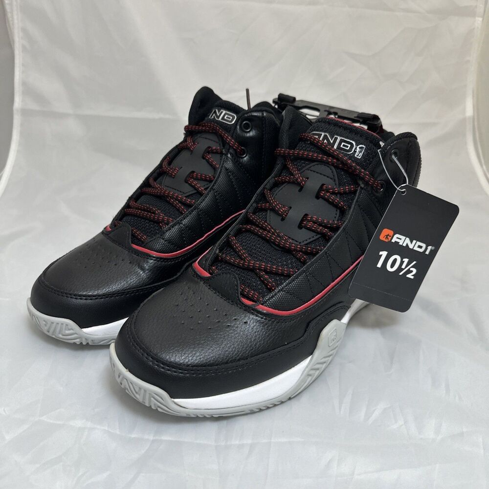 AND1 Men's Black Lace-up Mid Top Athletic Basketball Sneakers Shoes Size 10.5